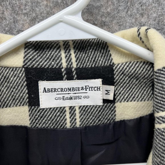 Abercrombie & Fitch Blazer Men Medium White Black Button Jacket Plaid Wool - Picture 2 of 13
